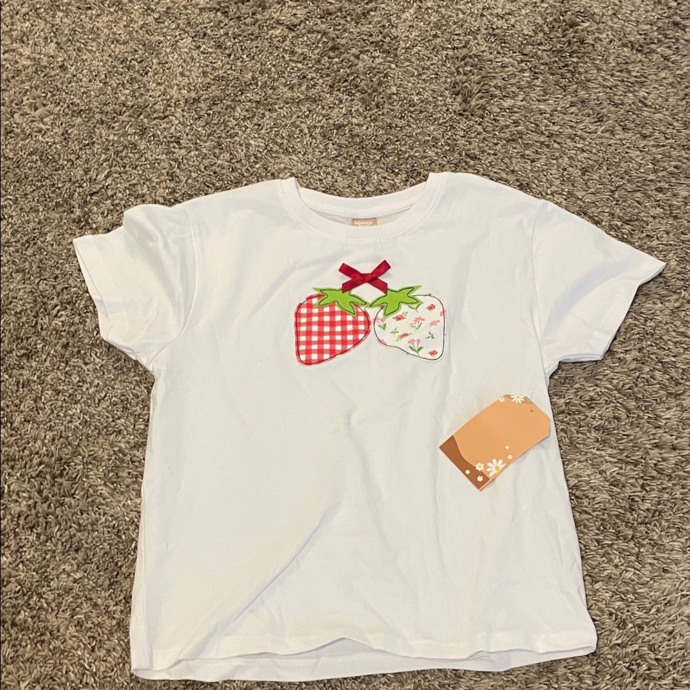 Charming White Tee with Strawberry Appliqué
